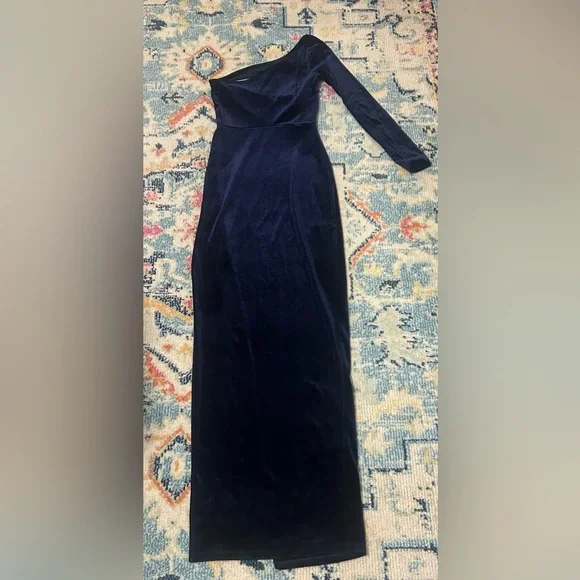 Windsor Navy Blue Velvet One-Sleeve Formal Dress - Size Small - Picture 7 of 9